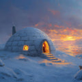 Arctic Igloo Twilight Mural Wallpaper —Painterly Winter Landscape Mural Wallpaper - room preview 02