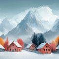 Alpine Village Mountain Mural Wallpaper —Snowy Winter Landscape Mural Wallpaper - room preview 02