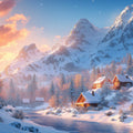 Snowy Alpine Village Mural Wallpaper — Warm Winter Sunset Mural Wallpaper - room preview 02