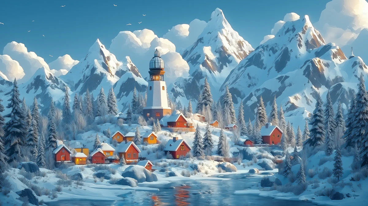 Winter Mountain Village Mural Wallpaper — Alpine Scenic Design Mural Wallpaper - room preview 02