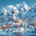 Winter Mountain Village Mural Wallpaper — Alpine Scenic Design Mural Wallpaper - room preview 02