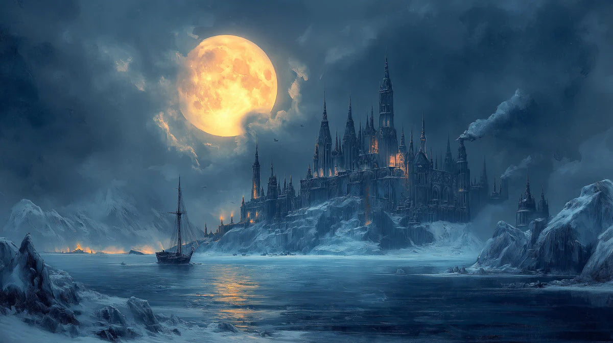 Moonlit Gothic Castle Mural Wallpaper — Dark Fantasy Landscape Mural Wallpaper - room preview 02