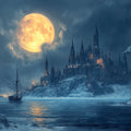 Moonlit Gothic Castle Mural Wallpaper — Dark Fantasy Landscape Mural Wallpaper - room preview 02
