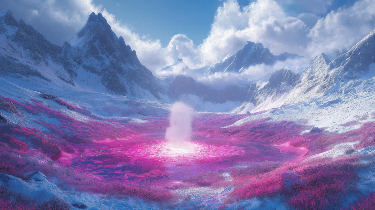 Ethereal Mountain Valley Mural Wallpaper — Surreal Alpine Landscape Mural Wallpaper - room preview 02
