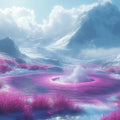 Ethereal Mountain Vista Mural Wallpaper — Fantasy Landscape Mural Wallpaper - room preview 02