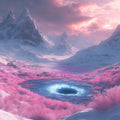 Ethereal Alpine Mountainscape Mural Wallpaper in Soft Pink Mural Wallpaper - room preview 02