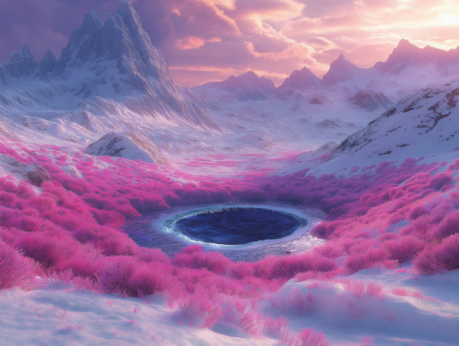 Landscape Wallpaper Mural – Scenery Wall Mural – Magenta Alpine Valley — Dreamy Mountain Landscape printable artwork