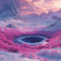 Magenta Alpine Valley Mural Wallpaper — Dreamy Mountain Landscape Mural Wallpaper - room preview 02