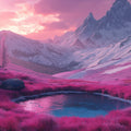 Alpine Sunset Landscape Mural Wallpaper in Magenta and White Mural Wallpaper - room preview 02