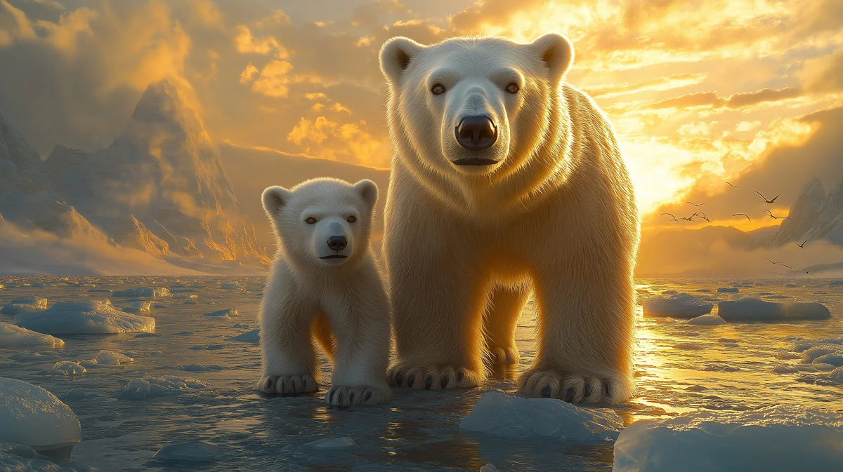 Arctic Bear Family Mural Wallpaper —Golden Sunset Horizon Mural Wallpaper - room preview 02
