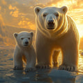 Arctic Bear Family Mural Wallpaper —Golden Sunset Horizon Mural Wallpaper - room preview 02