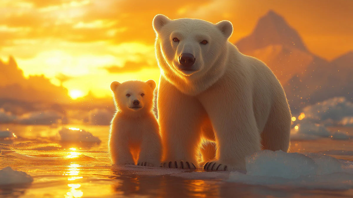 Arctic Polar Bear Family Mural Wallpaper —Warm Sunset Glow Mural Wallpaper - room preview 02