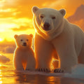 Arctic Polar Bear Family Mural Wallpaper —Warm Sunset Glow Mural Wallpaper - room preview 02