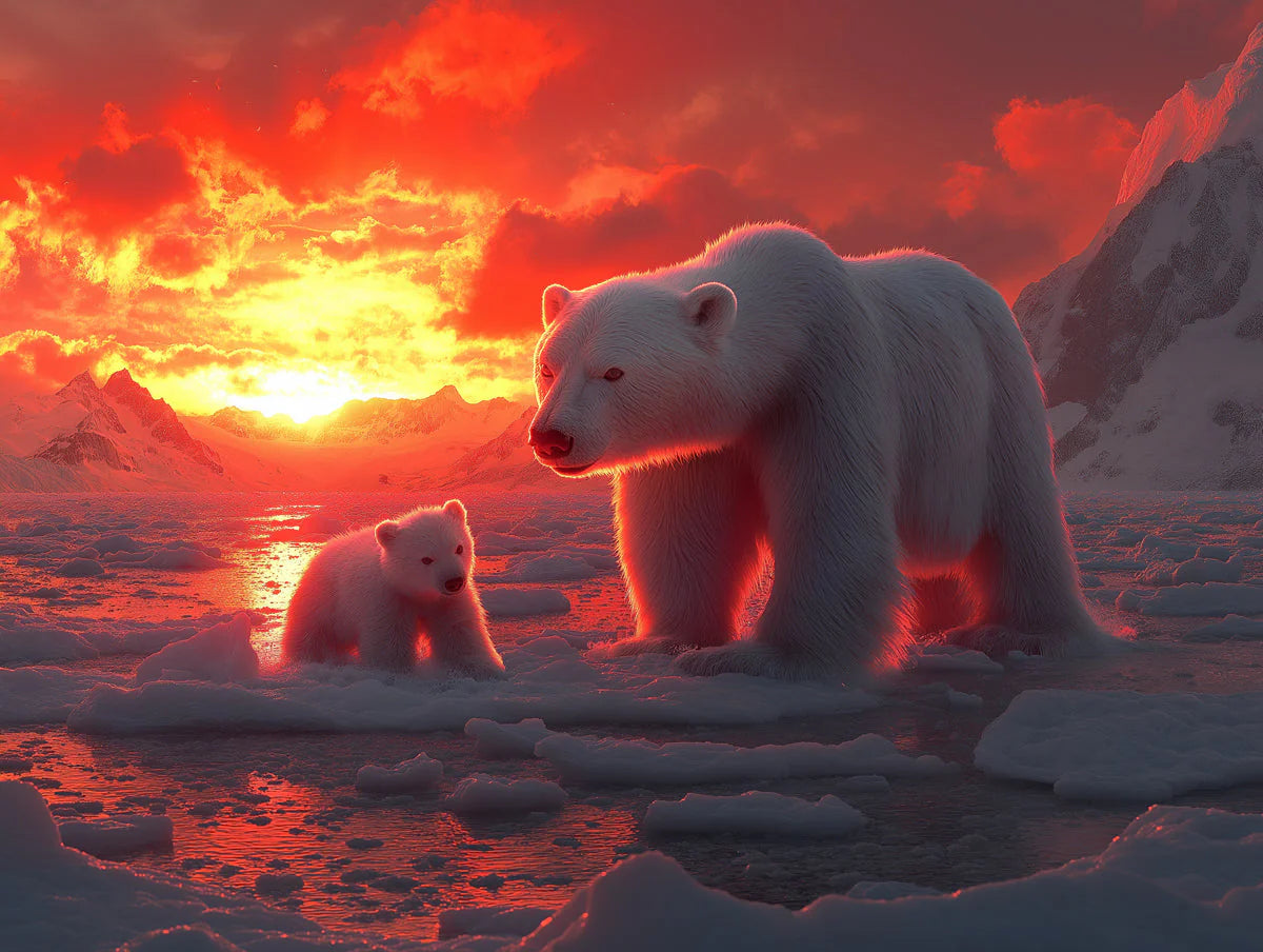 Arctic Polar Bear Family Mural Wallpaper — Sunset Landscape Mural Wallpaper - room preview 02