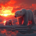 Arctic Polar Bear Family Mural Wallpaper — Sunset Landscape Mural Wallpaper - room preview 02