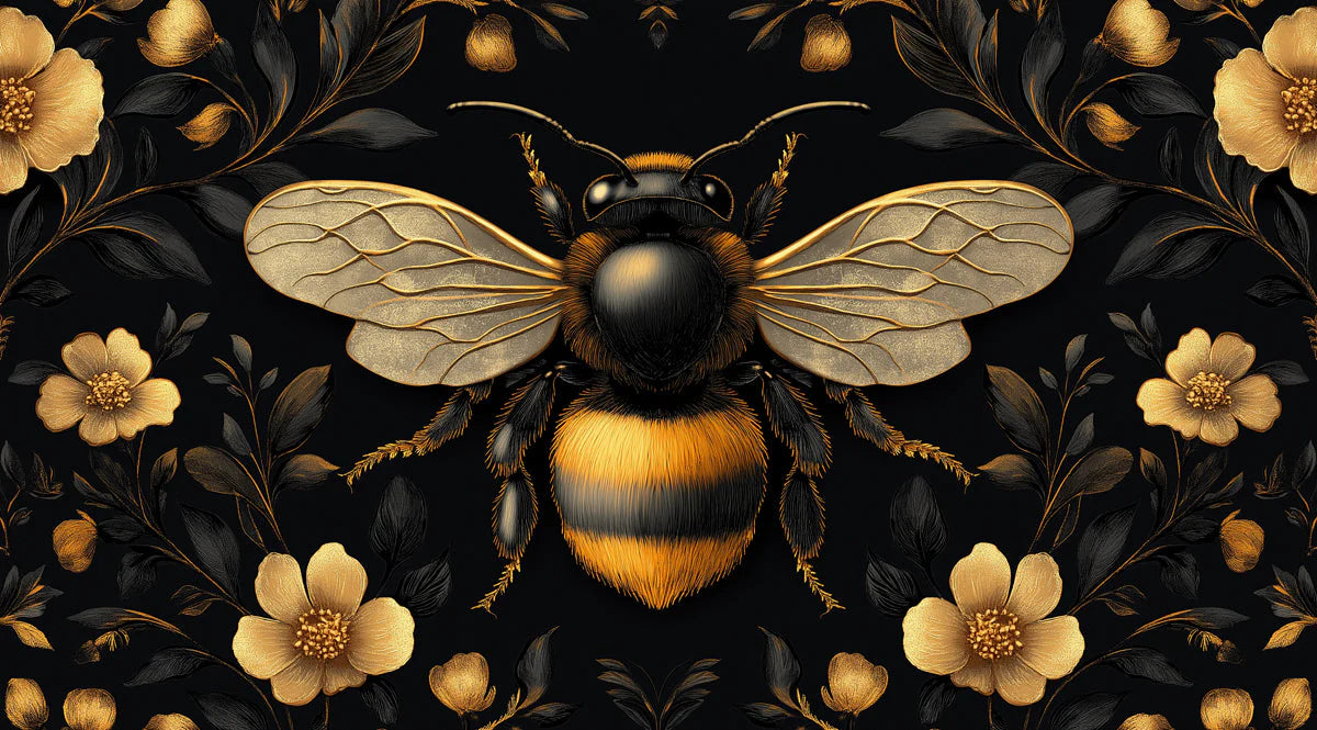 Gilded Bee Botanical Mural Wallpaper —Dark Victorian Aesthetic Mural Wallpaper - room preview 02