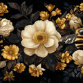 Golden Bee and Floral Meadow Mural Wallpaper — Dark Botanical Mural Wallpaper - room preview 02