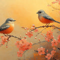 Songbirds and Peach Blossoms Mural Wallpaper — Painterly Warmth Mural Wallpaper - room preview 02