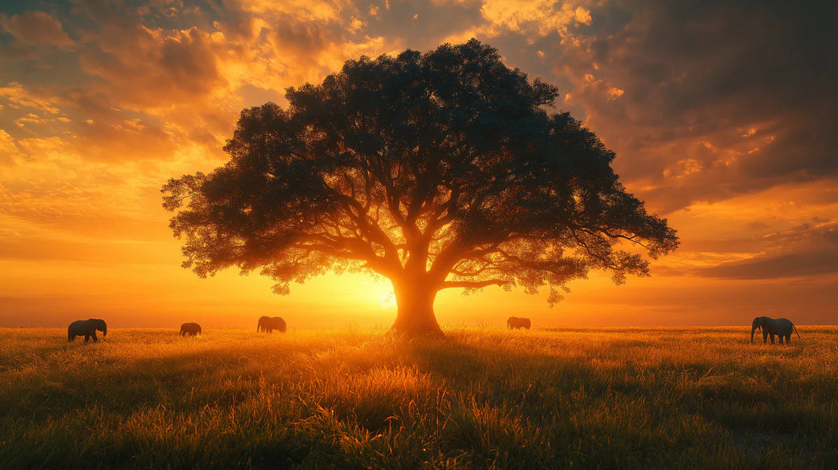 African Savannah Sunset Mural Wallpaper —Warm Golden Horizon Mural Wallpaper - room preview 02
