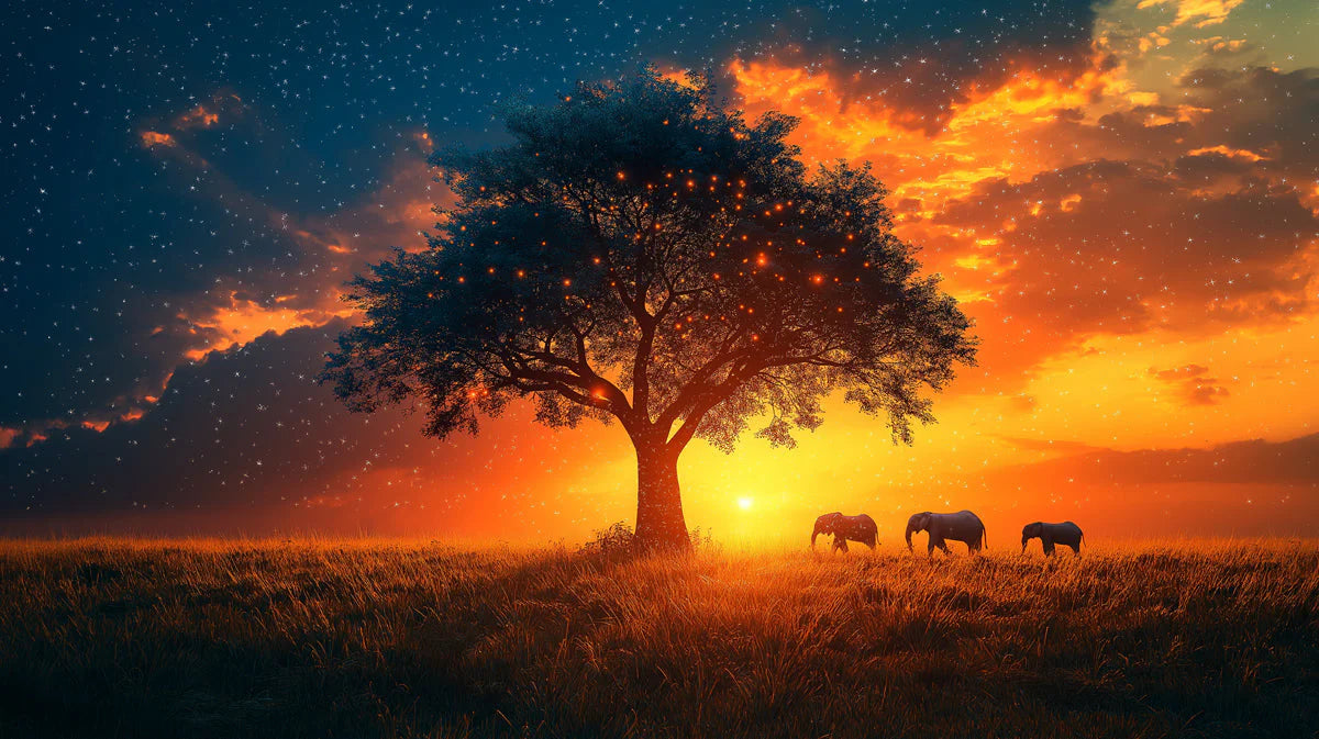 African Savannah Sunset Mural Wallpaper — Dreamy Wildlife Scene Mural Wallpaper - room preview 02