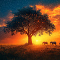 African Savannah Sunset Mural Wallpaper — Dreamy Wildlife Scene Mural Wallpaper - room preview 02