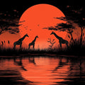 African Savannah Sunset Giraffe Mural Wallpaper — Bold Silhouette Mural Wallpaper - room preview 02