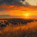 African Savannah Wildebeest Sunset Mural Wallpaper - room preview 02