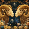 Aries Celestial Ram Mural Wallpaper — Gold and Navy Cosmic Art Mural Wallpaper - room preview 02