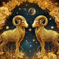 Celestial Ram Mural Wallpaper — Gold and Midnight Blue Design Mural Wallpaper - room preview 02