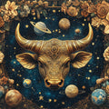 Golden Taurus Zodiac Mural Wallpaper — Cosmic Floral Motif Mural Wallpaper - room preview 02