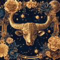 Taurus Zodiac Mural Wallpaper — Celestial Gold and Midnight Blue Mural Wallpaper - room preview 02
