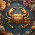 Golden Cancer Zodiac Mural Wallpaper — Celestial Floral Art Mural Wallpaper - room preview 02