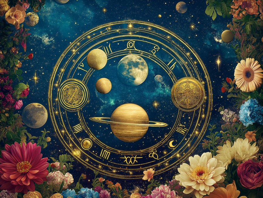 Himmlisch Zodiac Wheel Wandbild Tapete — Gold und Marineblau Blumen Wandbild Tapete printable artwork