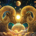 Aries Celestial Ram Mural Wallpaper — Cosmic Golden Illustration Mural Wallpaper - room preview 02