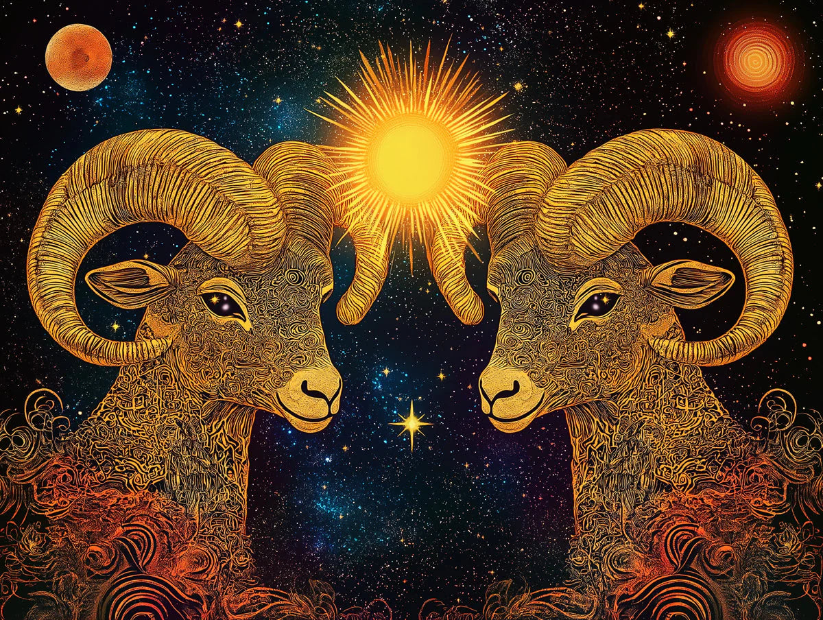 Aries Zodiac Mural Wallpaper — Cosmic Gold Ram Celestial Art Mural Wallpaper - room preview 02