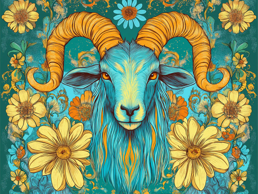 Aries Widder Blumen Wandgemälde Tapete — Lebendige künstlerische Motiv-Wandtapete printable artwork