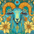 Aries Ram Floral Mural Wallpaper — Vibrant Artistic Motif Mural Wallpaper - room preview 02