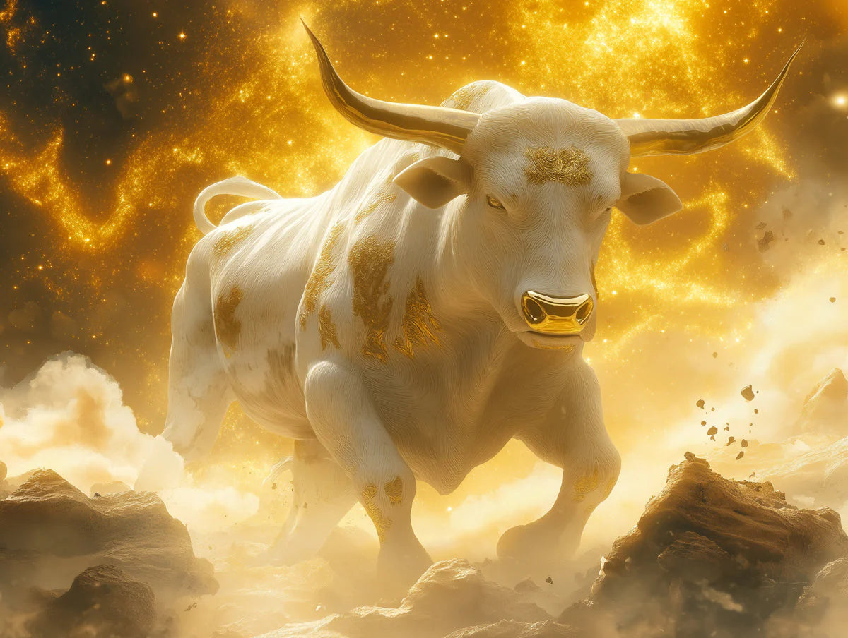 Taurus Zodiac Mural Wallpaper — Celestial Gold and White Bull Mural Wallpaper - room preview 02
