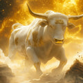 Taurus Zodiac Mural Wallpaper — Celestial Gold and White Bull Mural Wallpaper - room preview 02