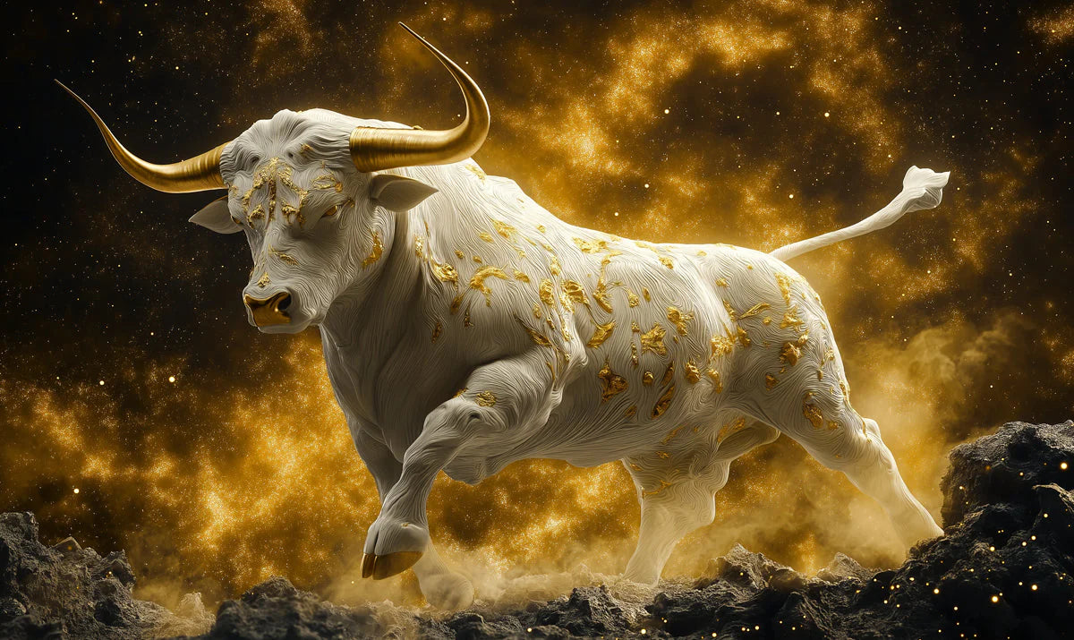 Taurus Zodiac Bull Mural Wallpaper — Celestial Gold and White Mural Wallpaper - room preview 02