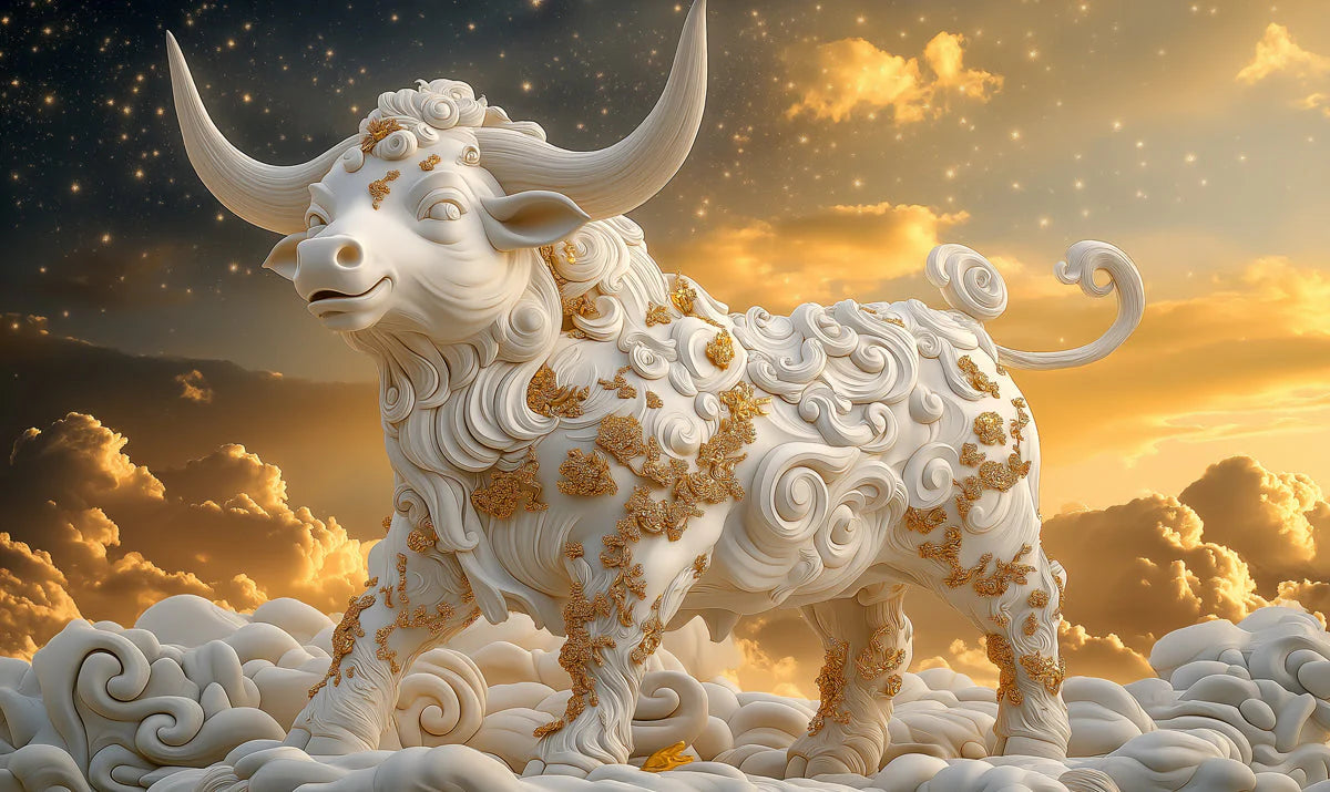 Celestial Taurus Bull Mural Wallpaper — Mythological Gold Art Mural Wallpaper - room preview 02