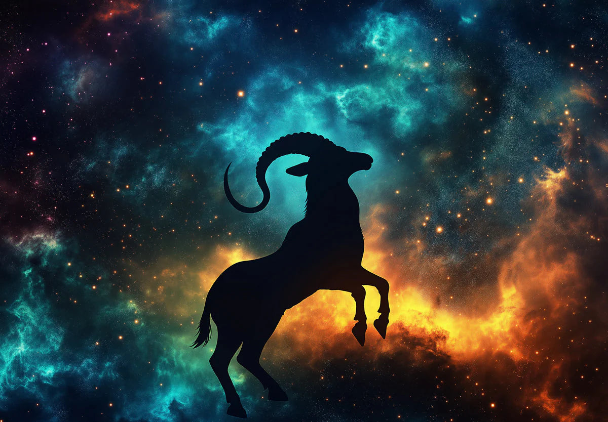 Capricorn Cosmic Goat Mural Wallpaper — Celestial Dark Decor Mural Wallpaper - room preview 02