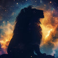 Leo Celestial Lion Mural Wallpaper — Cosmic Orange and Blue Mural Wallpaper - room preview 02