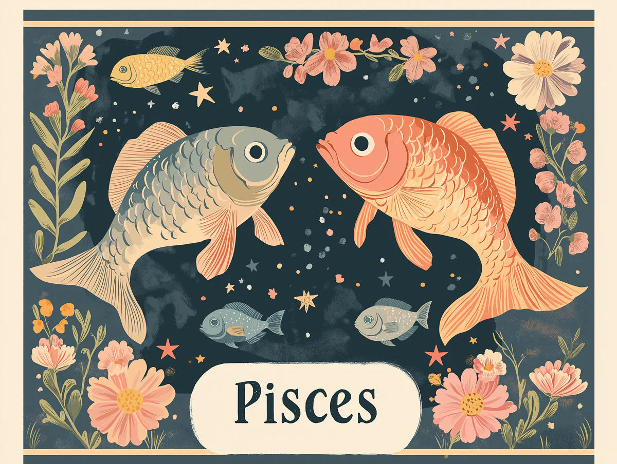 Pisces Astrological Mural Wallpaper — Whimsical Marine Illustration Mural Wallpaper - room preview 02