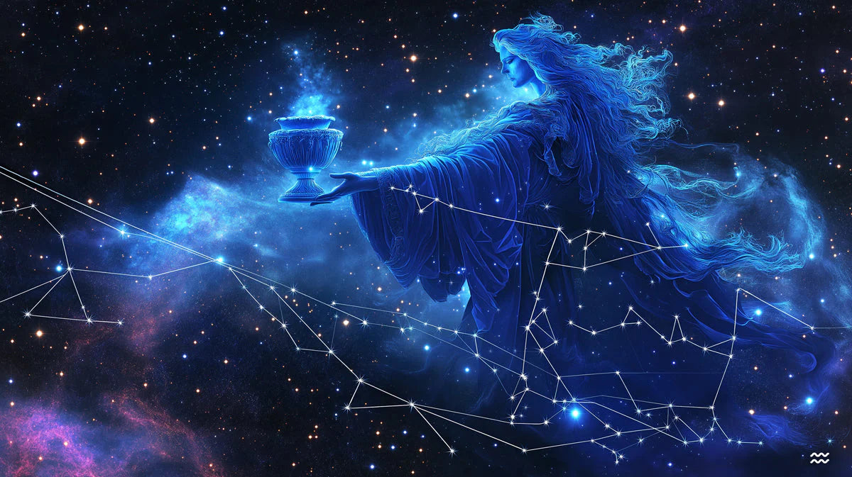 Aquarius Celestial Goddess Mural Wallpaper — Cosmic Blue Decor Mural Wallpaper - room preview 02