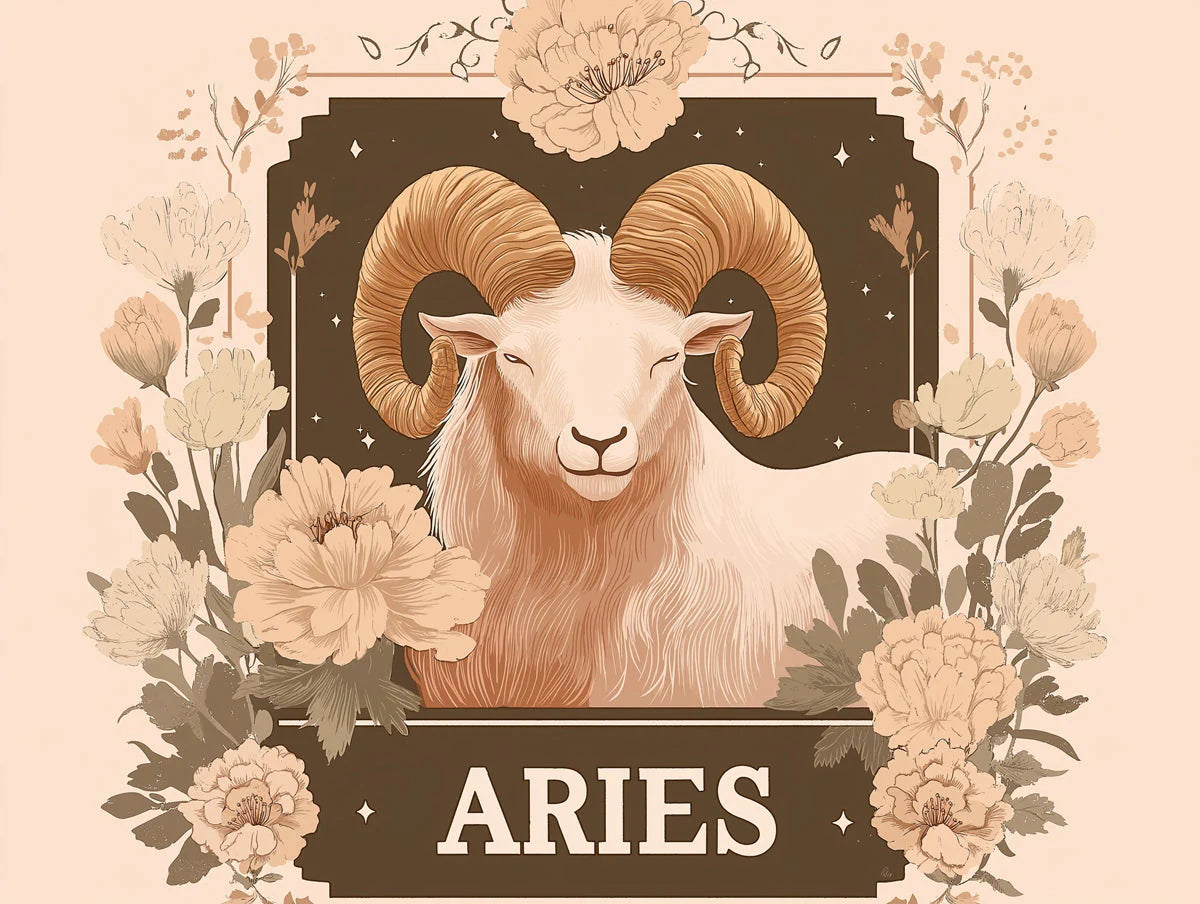 Aries Zodiac Mural Wallpaper — Celestial Floral Ram Motif Mural Wallpaper - room preview 02
