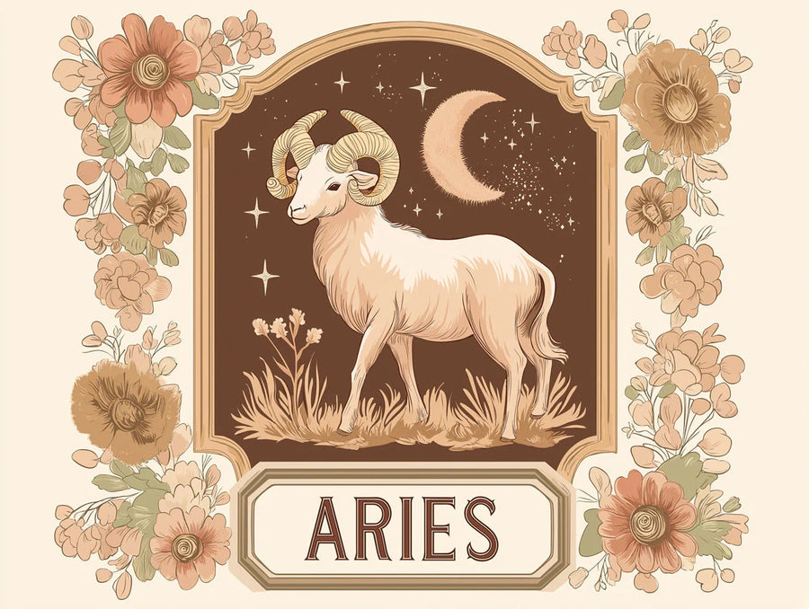 Aries Himmlisches Widder Wandbild – Vintage Kosmische Wanddekoration Tapete printable artwork