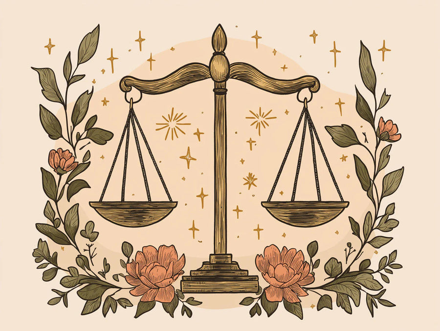 Celestial Wallpaper Mural – Stars & Moon Wall Mural – Libra Scales Celestial — Soft Earthy Illustration printable artwork