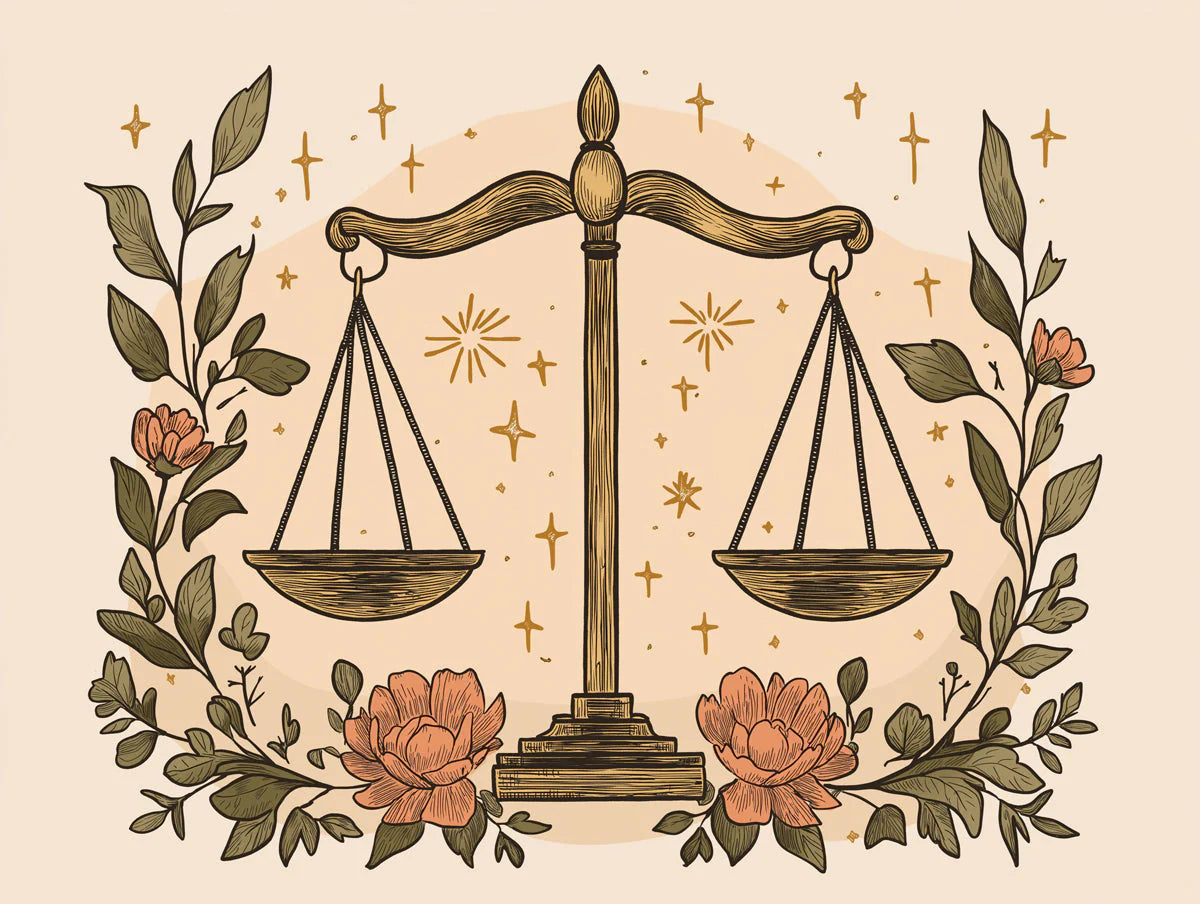Libra Scales Celestial Mural Wallpaper — Soft Earthy Illustration Mural Wallpaper - room preview 02
