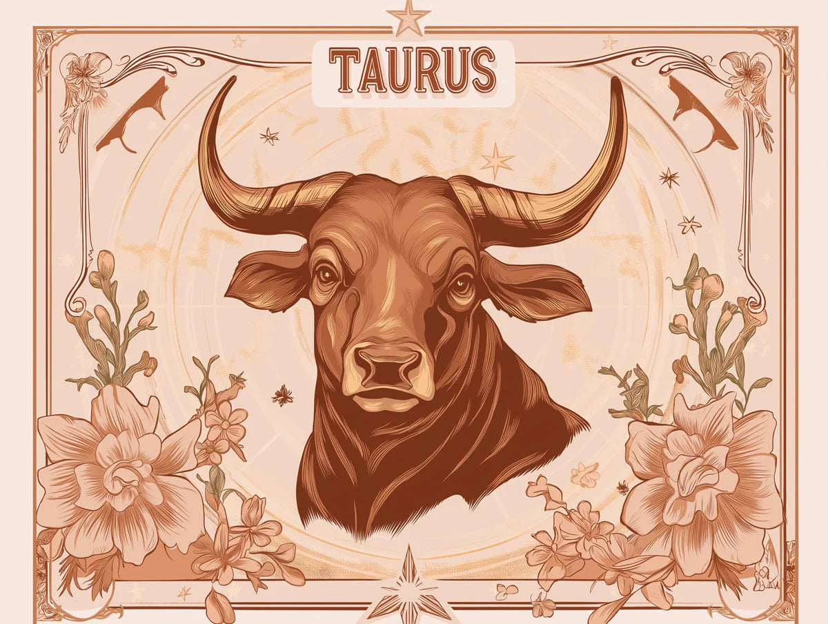 Taurus Zodiac Mural Wallpaper — Vintage Earthy Illustration Mural Wallpaper - room preview 02